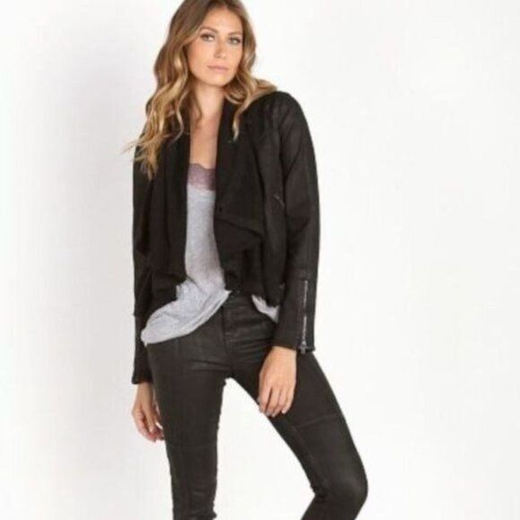 Free People Coated Denim & Sweater Zip Cuff Multi Styled Moto Jacket - Picture 2 of 9